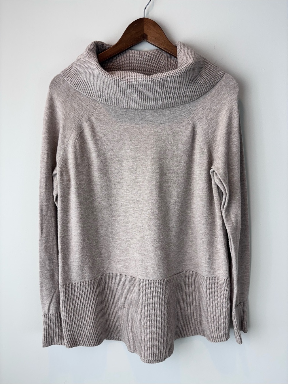 Cyrus Women’s Large Cowl Neck Knit Sweater Taupe Beige Cozy Pullover